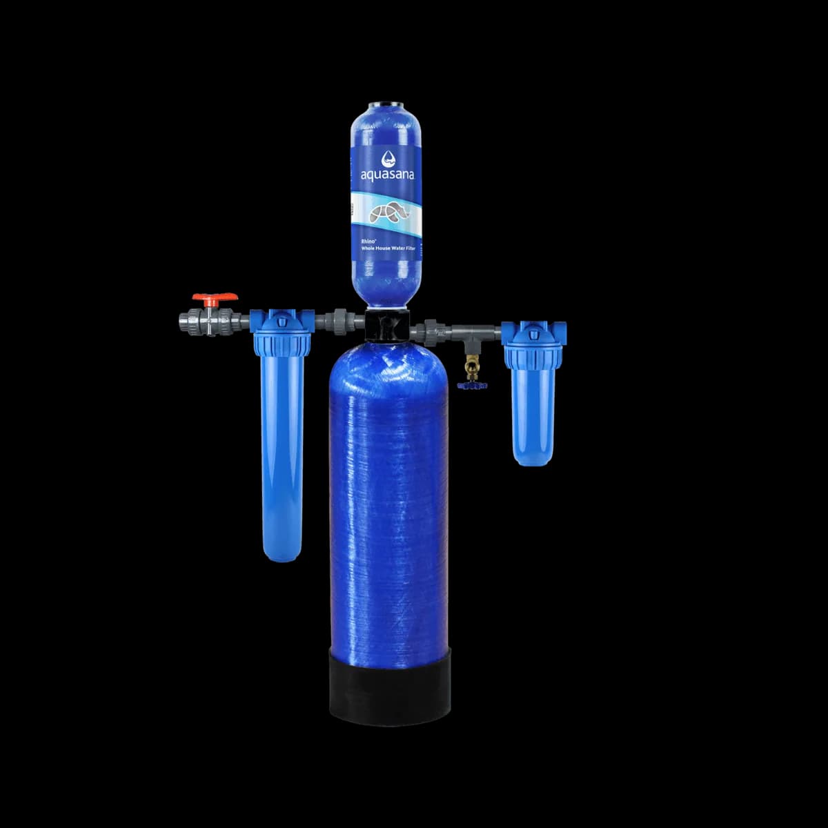 Aquasana Rhino Max Flow whole-house water filter system with main tank, pre-filter and post-filter housings