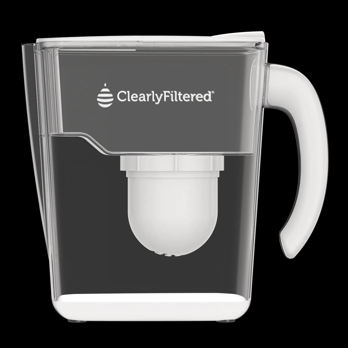 Clearly Filtered water pitcher with the filter cartridge seated in the reservoir