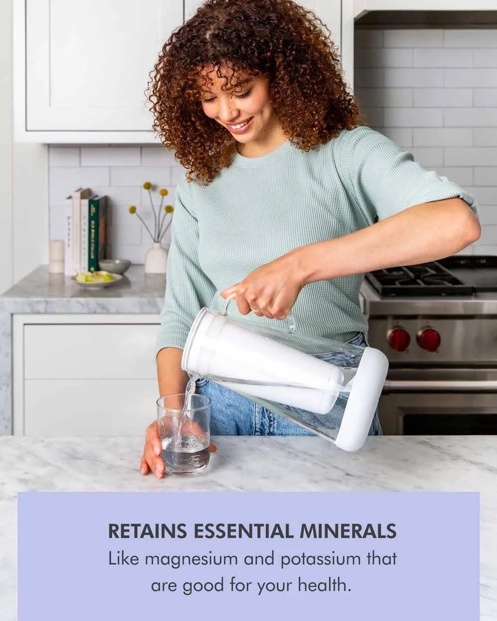 LifeStraw Home 7-Cup Glass pitcher on a kitchen counter