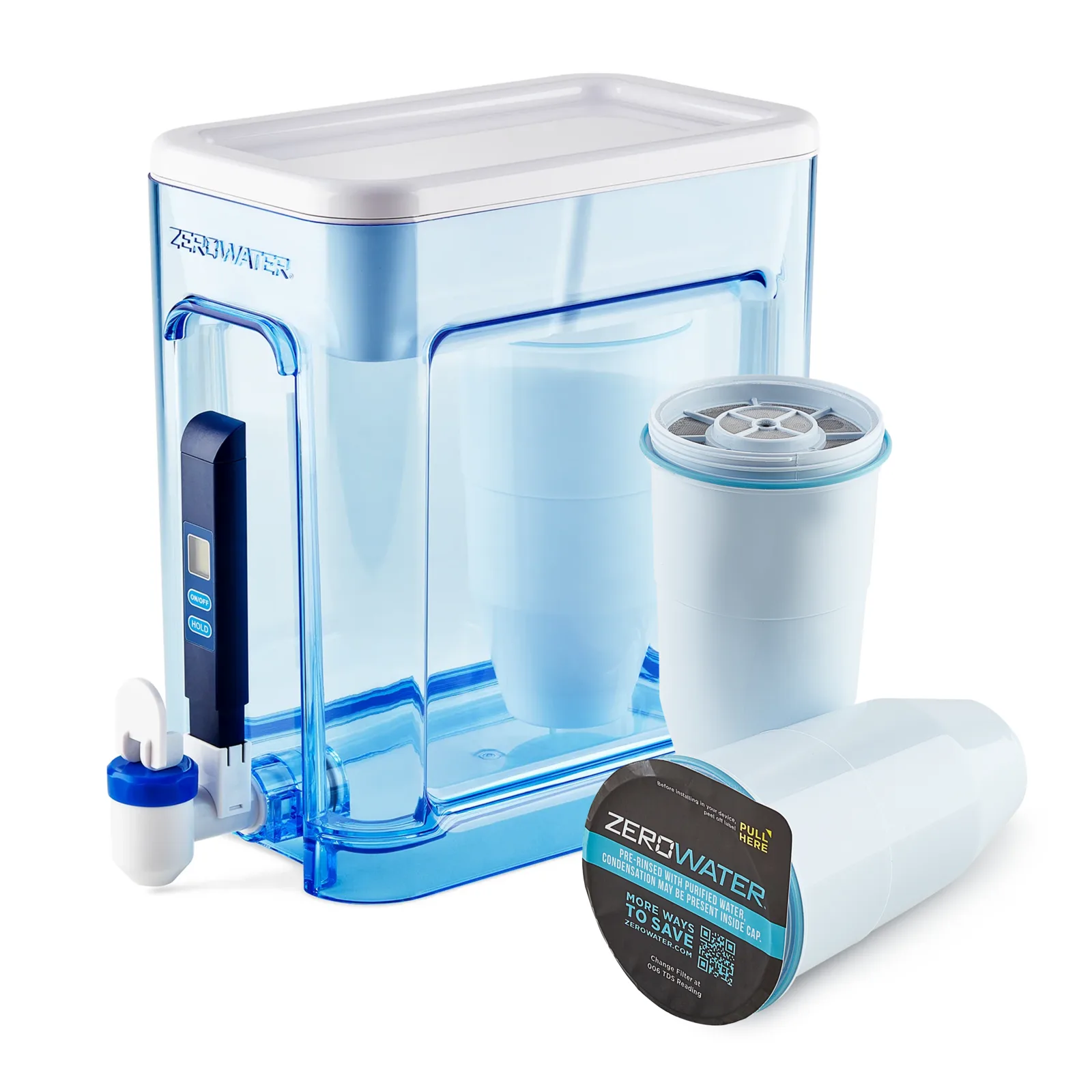 ZeroWater 22-cup Ready-Read dispenser starter kit with TDS meter and two 5-stage filters